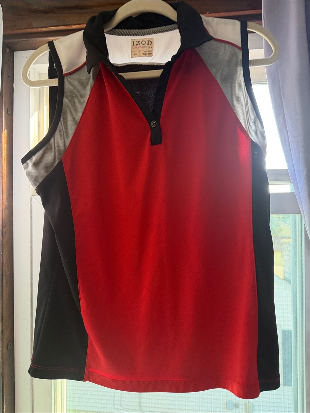 Izod Women's Red Sleeveless Polo Tank with Black & Gray Panels